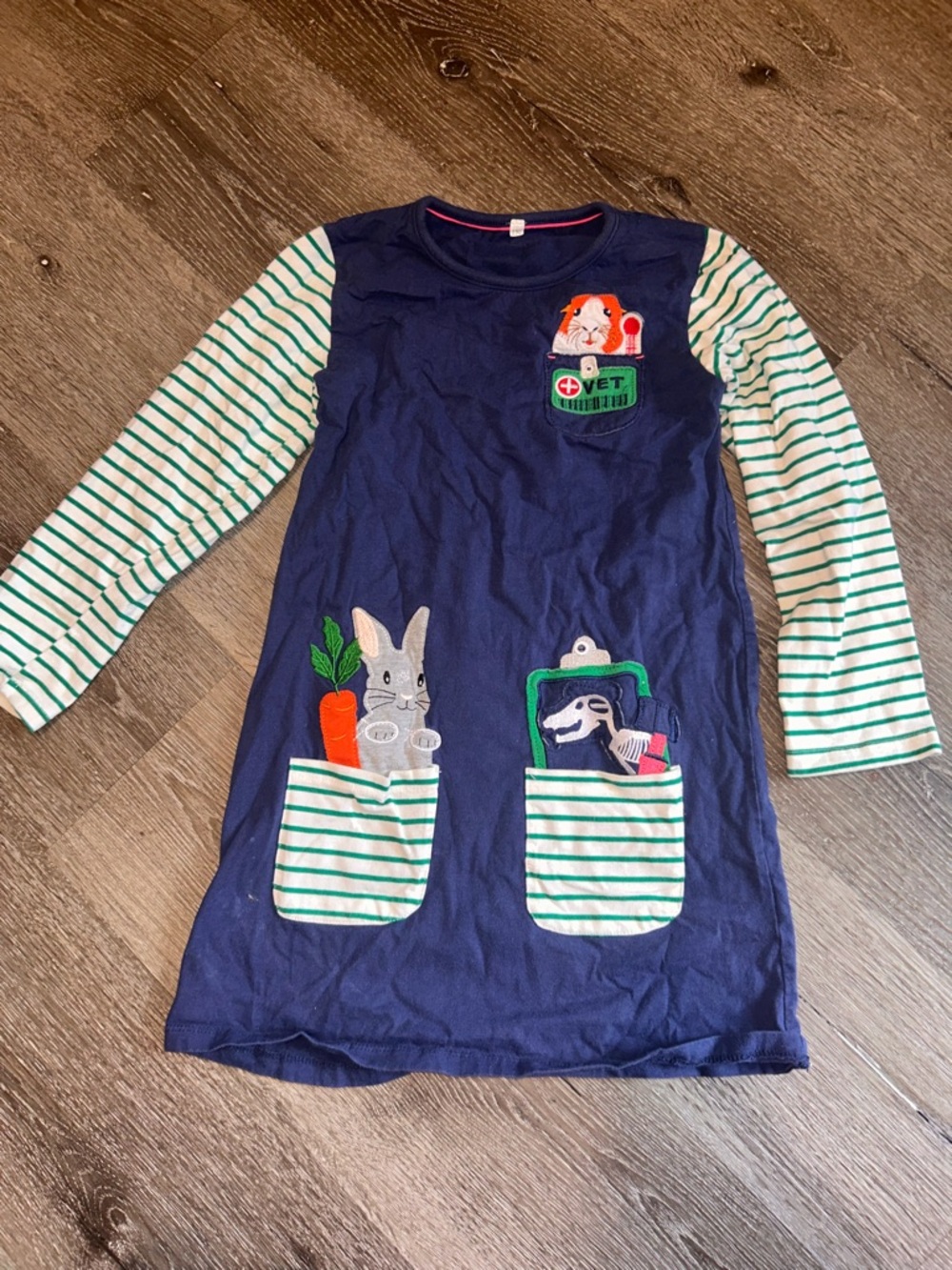 Veterinary Shirt Navy Striped Pocket Animal Appliqué Dress Vet Costume